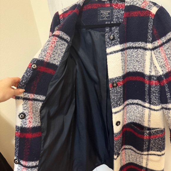 Abercrombie & Fitch Navy and Red Plaid Pea Coat women’s size M - Picture 6 of 8